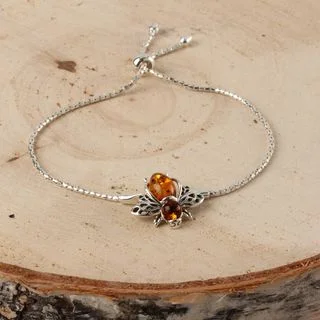 Baltic Amber Honey Bee Adjustable Slider Bracelet