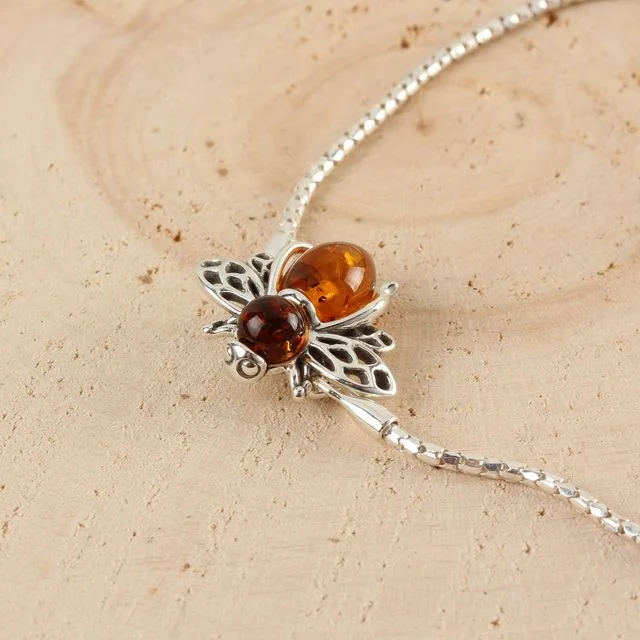 Sterling Silver Honey Baltic Amber Bee Slider Bracelet