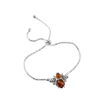 Honey Baltic Amber Bee Adjustable Slider Bracelet Sterling Silver Honey Baltic Amber Bee Adjustable Slider Bracelet Sterling Silver
