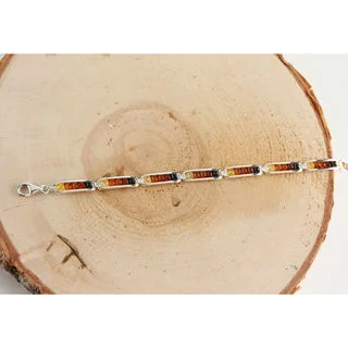 Graduated Colourful Amber Sterling Silver Bracelet