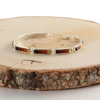 Multicoloured Amber Sterling Silver Bracelet