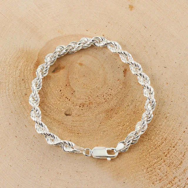 Ladies Sterling Silver Rope Bracelet 6.5mm Diameter