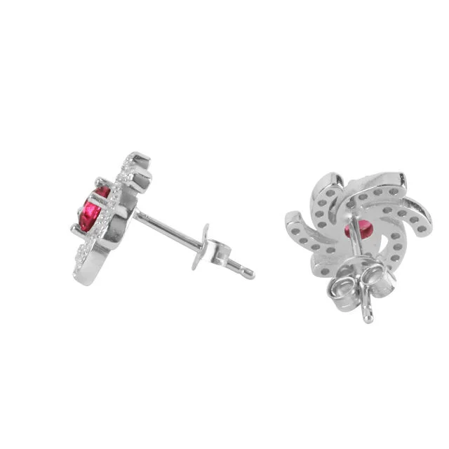 Rhodium Plated Ruby Cubic Zirconia Earrings