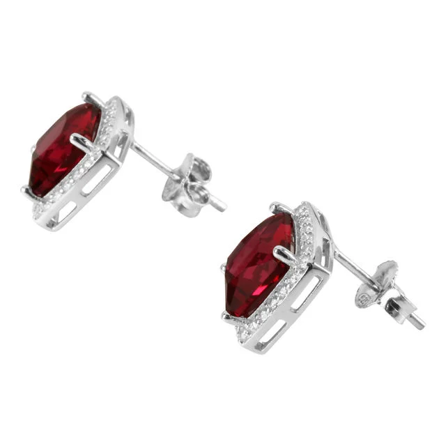 Ruby Cubic Zirconia Halo Sterling Silver Earrings
