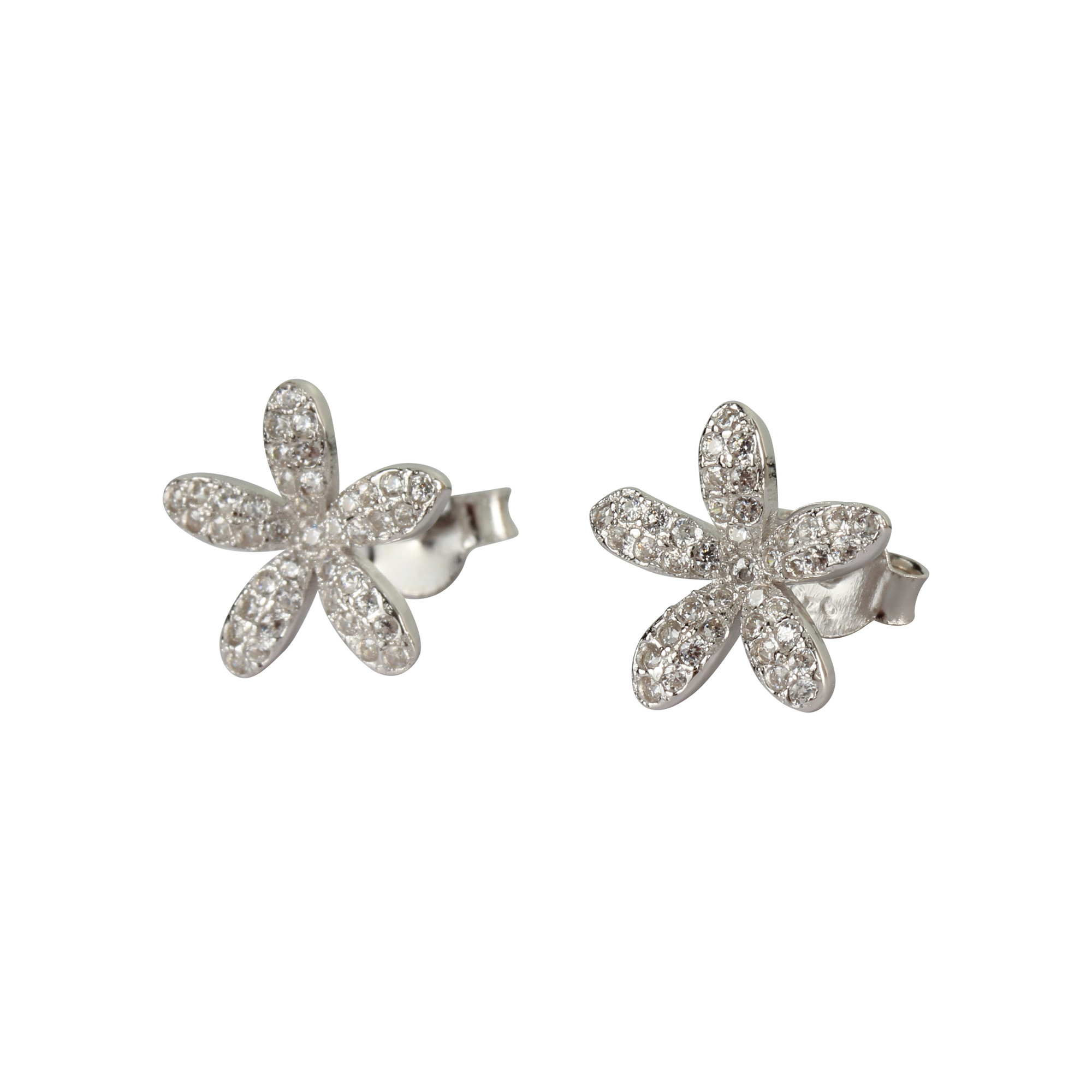Sterling Silver Jewelry By CS-DB Luxurious Christmas Clear Round Leaf AAA Cubic Zirconia Flower Stud Earrings
