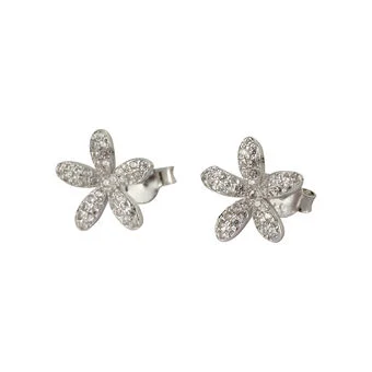 Cubic Zirconia Sterling Silver Flower Stud Earrings
