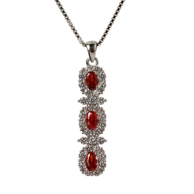 Garnet Cubic Zirconia Sterling Silver Pendant