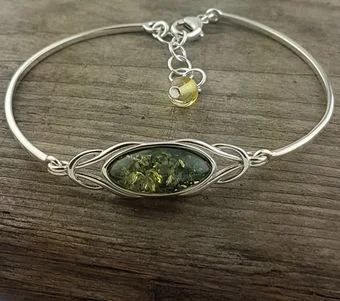 Green Baltic Amber Sterling Silver Celtic Knot Bangle