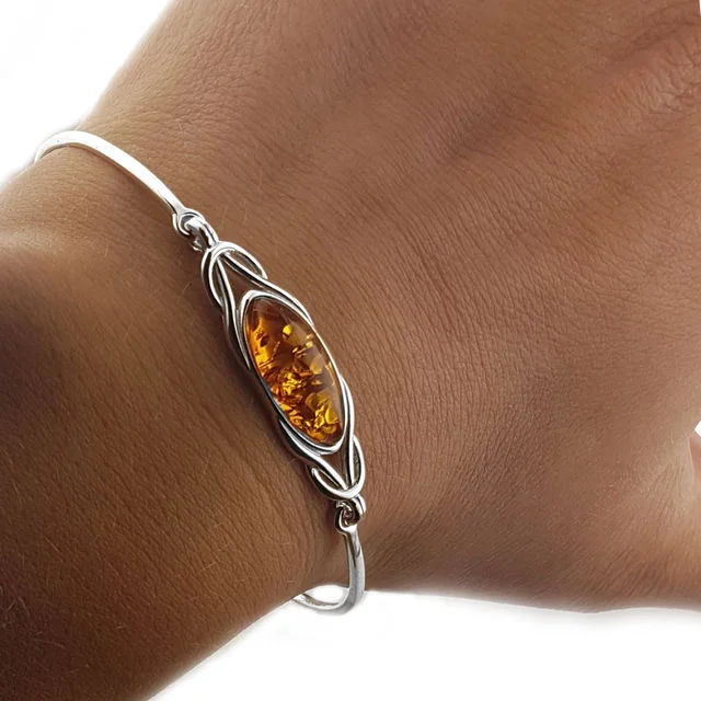 Sterling Silver Bangle Set With Honey Baltic Amber