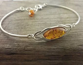 Honey Baltic Amber Sterling Silver Celtic Knot Bangle