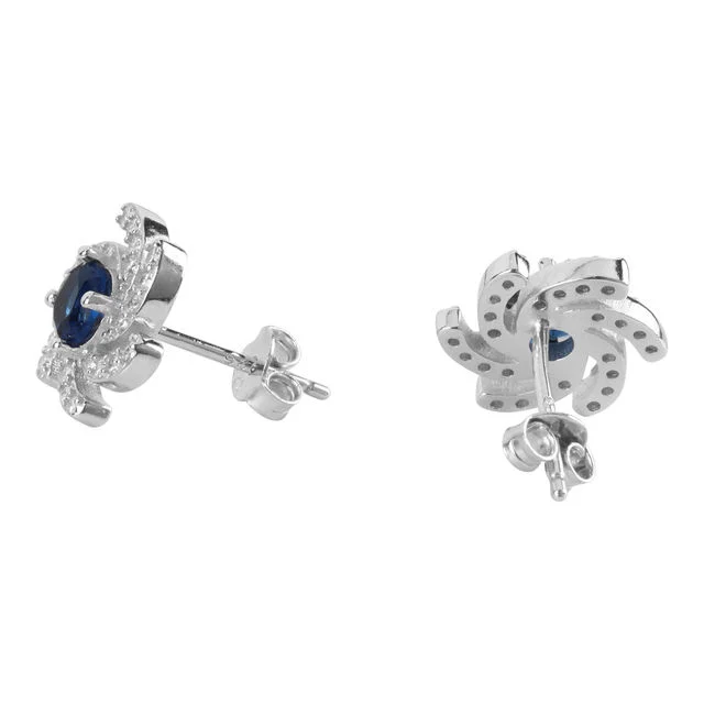 Blue Sapphire Cubic Zirconia Stud Earrings