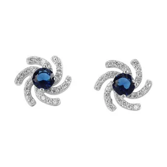 Blue Sapphire Cubic Zirconia Galaxy Sterling Silver Stud Earrings