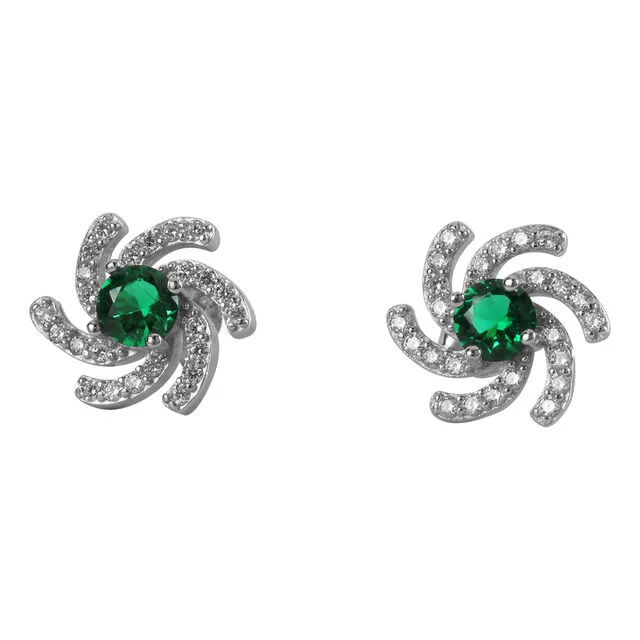 Emerald Cubic Zirconia Galaxy Silver Earrings