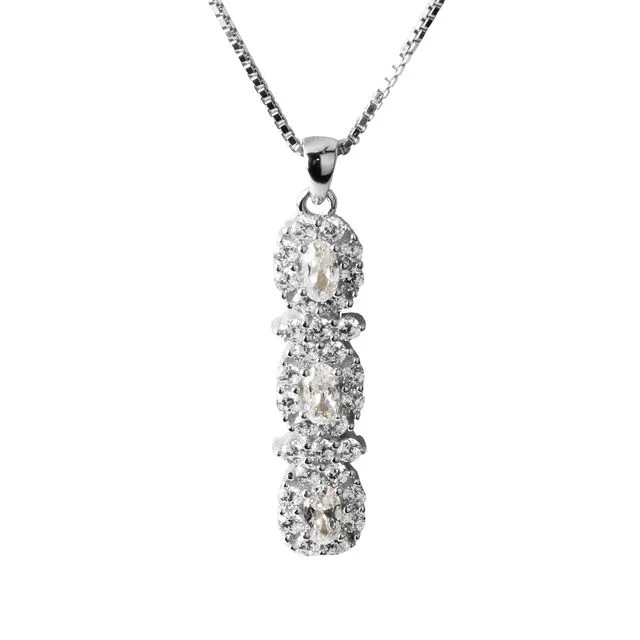 Triple Clear Stone Cubic Zirconia Sterling Silver Pendant