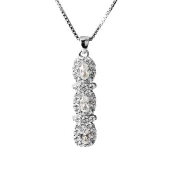Triple Clear Cubic Zirconia Sterling Silver Rhodium Plated Pendant Triple Clear Cubic Zirconia Sterling Silver Rhodium Plated Pendant