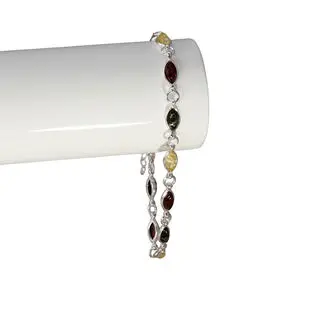 Green Lemon Cherry Baltic Amber 925 Sterling Silver Adjustable Bracelet