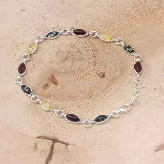 Marquise 925 Sterling Silver Baltic Amber Bracelet