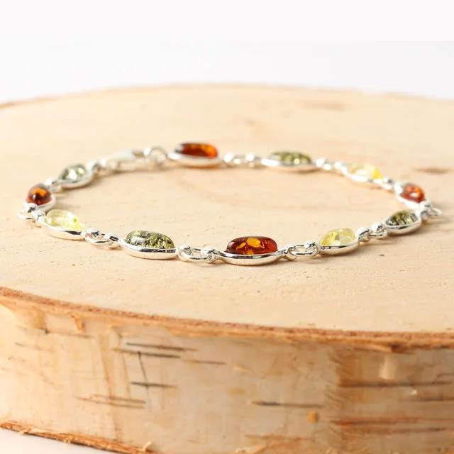 Lemon, Green and Honey Baltic Amber Sterling Silver Bracelet