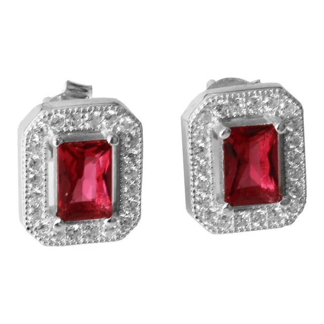 Emerald Cut Ruby Cubic Zirconia Earrings