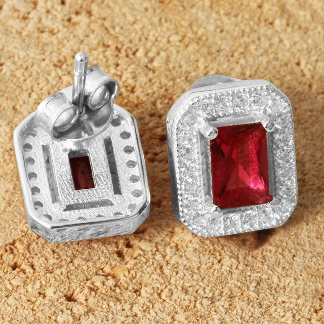 Ruby Halo Cubic Zirconia Stud Earrings