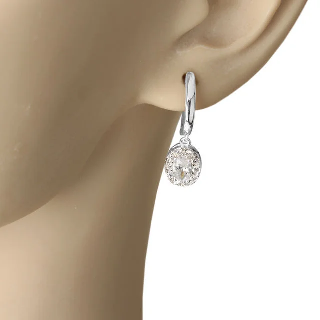 Clear Cubic Zirconia Sterling Silver Drop Earrings