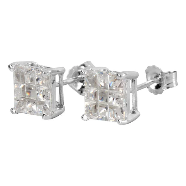 7mm Princess Cut Clear Cubic Zirconia Women's Stud Earrings