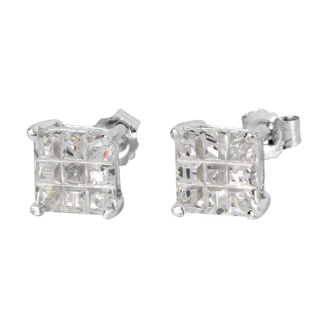 7mm Princess Cut Invisible Set Square Cubic Zirconia Earrings