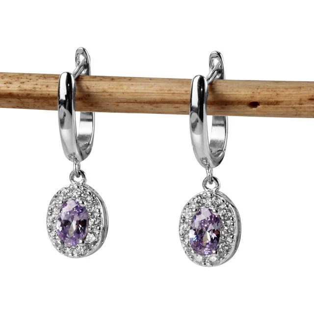 Sterling Silver Lavender Cubic Zirconia Drop Earrings