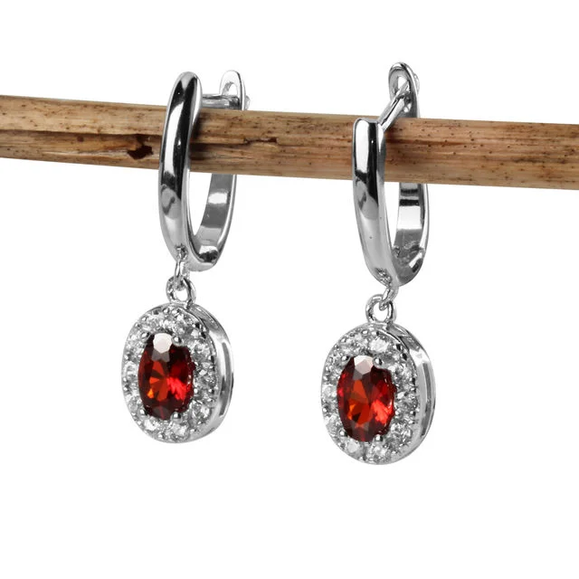 Sterling Silver Garnet Cubic Zirconia Drop Earrings