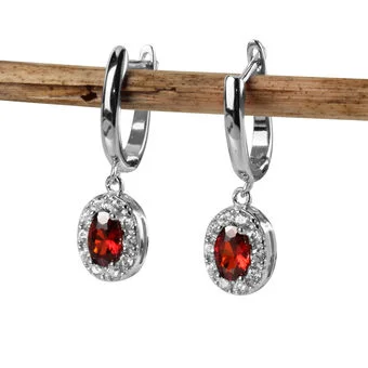 Garnet Cubic Zirconia Sterling Silver Drop Earrings Garnet Cubic Zirconia Sterling Silver Drop Earrings