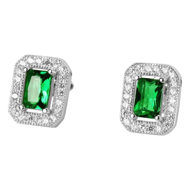 Emerald Coloured Halo Cubic Zirconia Earrings For Women