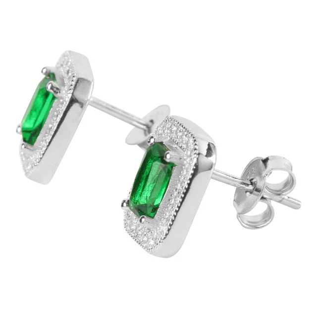 Sterling Silver Emerald Cut Cubic Zirconia Stud Earrings