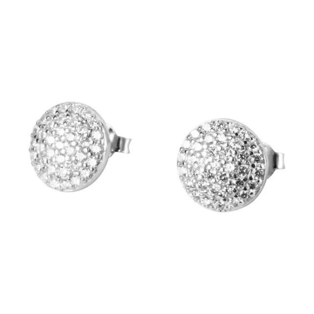 Rhodium Plated Sterling Silver Cubic Zirconia Disc Stud Earrings