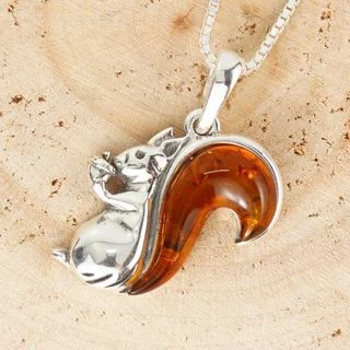 Animal Baltic Amber Pendant Sterling Silver Squirrel