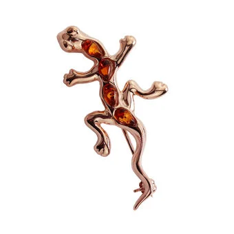 Rose Gold Plated Sterling Silver Baltic Amber Gecko Brooch Rose Gold Plated Sterling Silver Baltic Amber Gecko Brooch