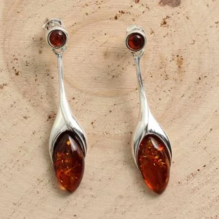 Sterling Silver cognac Baltic Amber Drop Earringgs