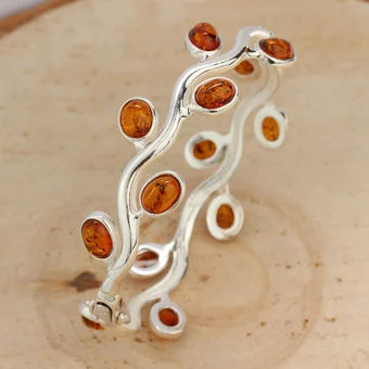 Sterling Silver Honey Baltic Amber Hinged Bangle Sterling Silver Honey Baltic Amber Hinged Bangle