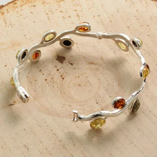 Sterling Silver Baltic Amber Hinged Bangle