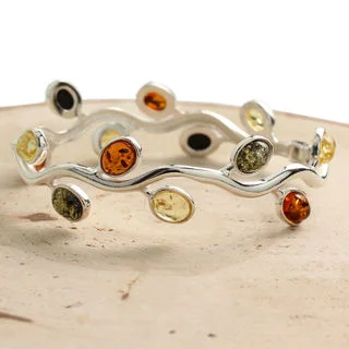 Sterling Silver Multicoloured Baltic Amber Nature Bangle