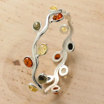 Sterling Silver Multicoloured Baltic Amber Hinged Bangle Sterling Silver Multicoloured Baltic Amber Hinged Bangle