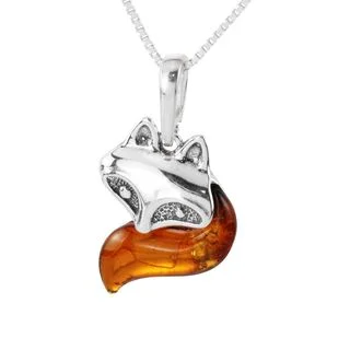 925 Sterling Silver Fox Baltic Amber Pendant