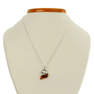 Sterling Silver Honey Baltic Amber Fox Pendant