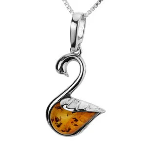 Sterling Silver Baltic Amber Swan Pendant