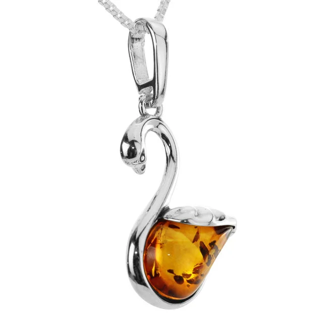 Sterling Silver Honey Baltic Amber Swan Pendant