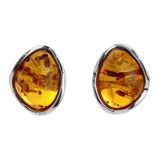 Sterling Silver Honey Baltic Amber Wavy Stud Earrings