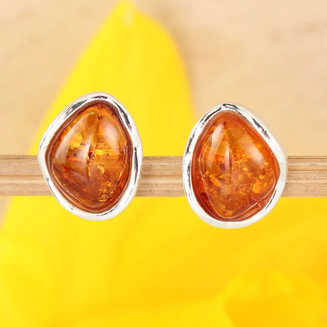 Honey Baltic Amber Sterling Silver Wavy Stud Earrings