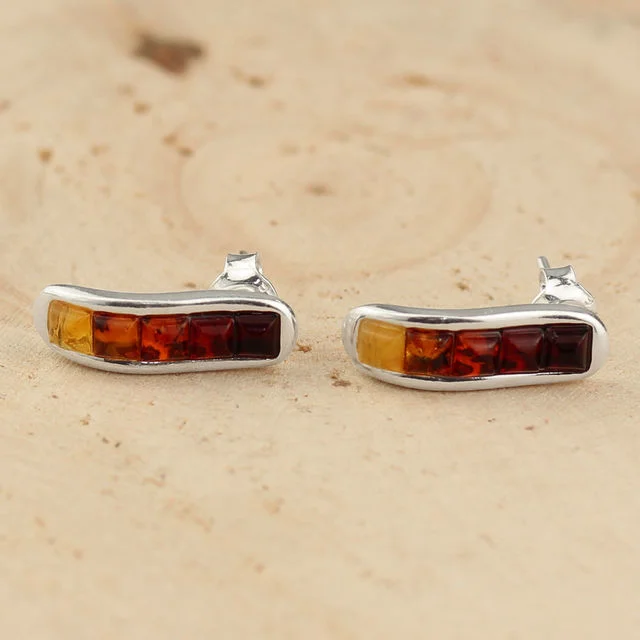 Sterling Silver Multicoloured Baltic Amber Stud Earrings