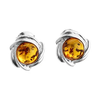 Round Honey Baltic Amber Sterling Silver Knot Stud Earrings Round Honey Baltic Amber Sterling Silver Knot Stud Earrings