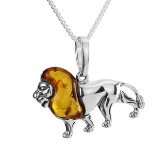 Honey Baltic Amber Sterling Silver Lion Pendant Honey Baltic Amber Sterling Silver Lion Pendant