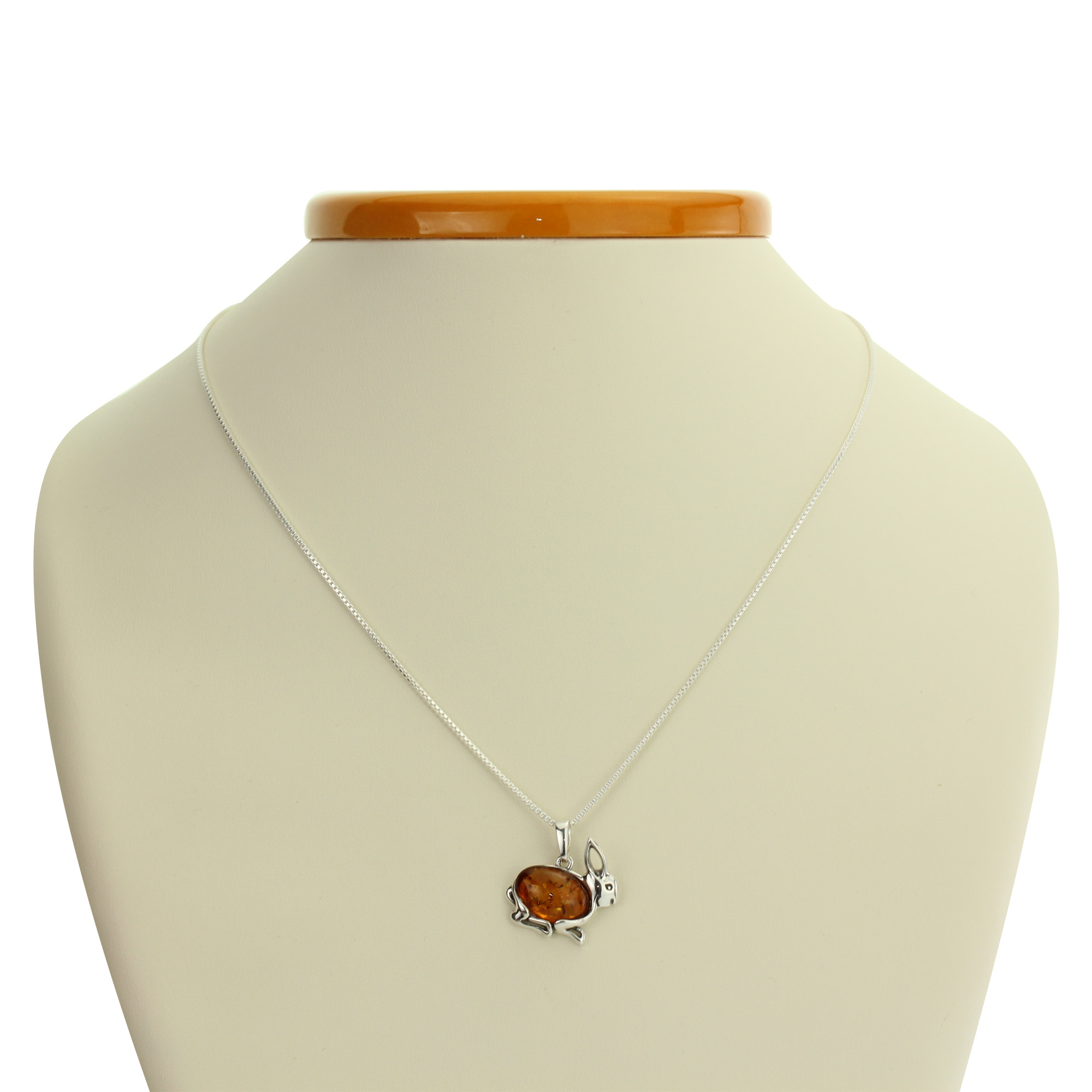 14 16 18 20 22 24 26 28 30 32 34 1mm ITALIAN SNAKE CHAIN BALTIC AMBER AND STERLING SILVER 925 RABBIT PENDANT NECKLACE